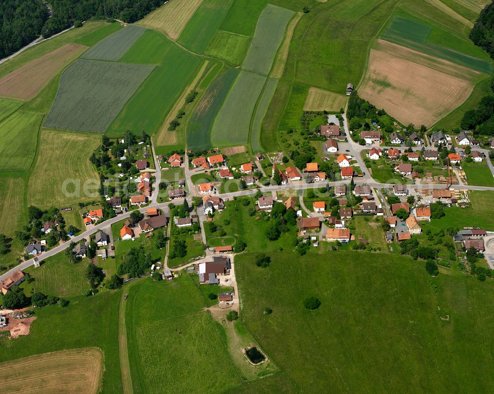 Aerial photograph Igelsloch - Agricultural land and field boundaries surround the settlement area of the village in Igelsloch in the state Baden-Wuerttemberg, Germany