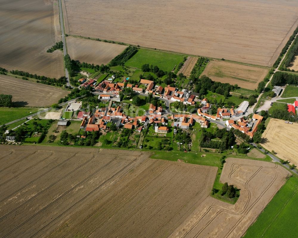 Aerial photograph Issersheilingen - Agricultural land and field boundaries surround the settlement area of the village in Issersheilingen in the state Thuringia, Germany