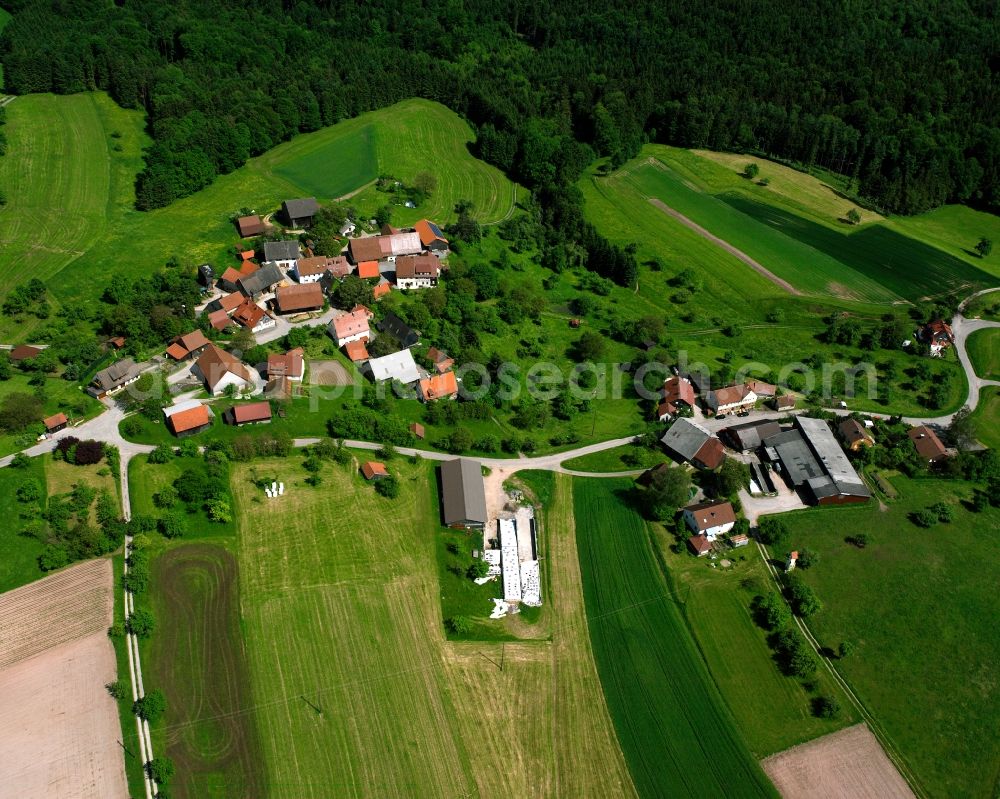 Aerial image Ittenberg - Agricultural land and field boundaries surround the settlement area of the village in Ittenberg in the state Baden-Wuerttemberg, Germany