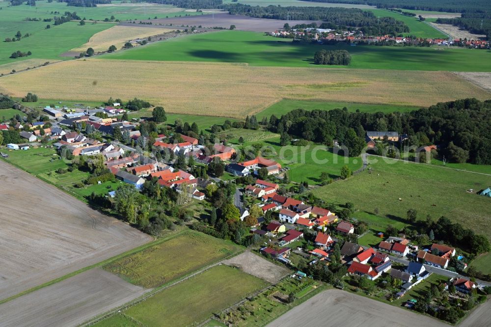 Jagsal from the bird's eye view: Agricultural land and field boundaries surround the settlement area of the village in Jagsal in the state Brandenburg, Germany