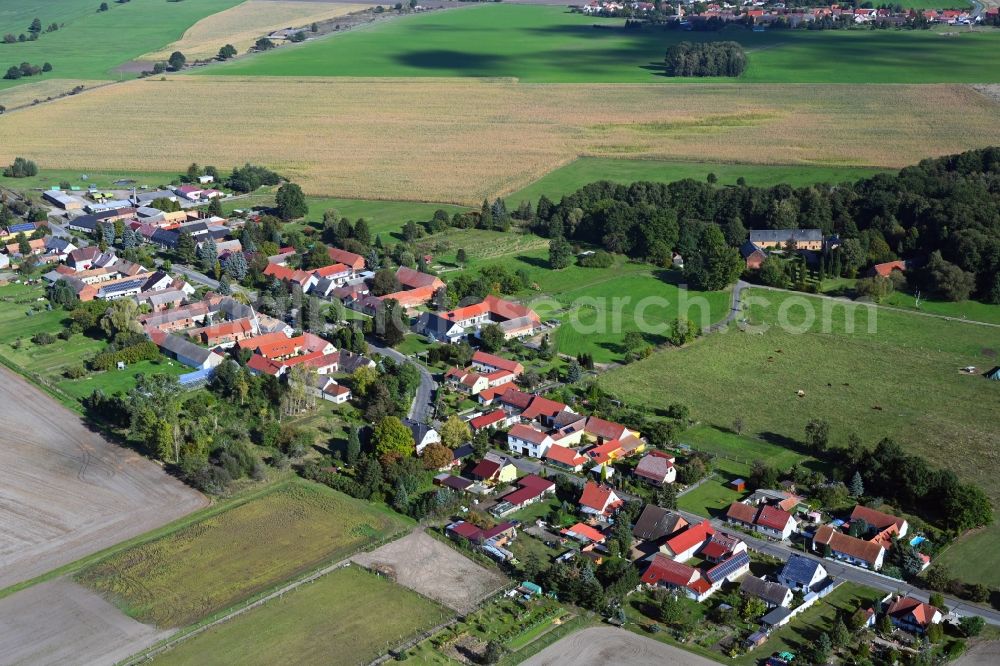 Aerial image Jagsal - Agricultural land and field boundaries surround the settlement area of the village in Jagsal in the state Brandenburg, Germany