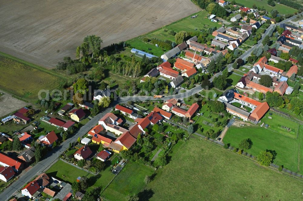 Jagsal from the bird's eye view: Agricultural land and field boundaries surround the settlement area of the village in Jagsal in the state Brandenburg, Germany