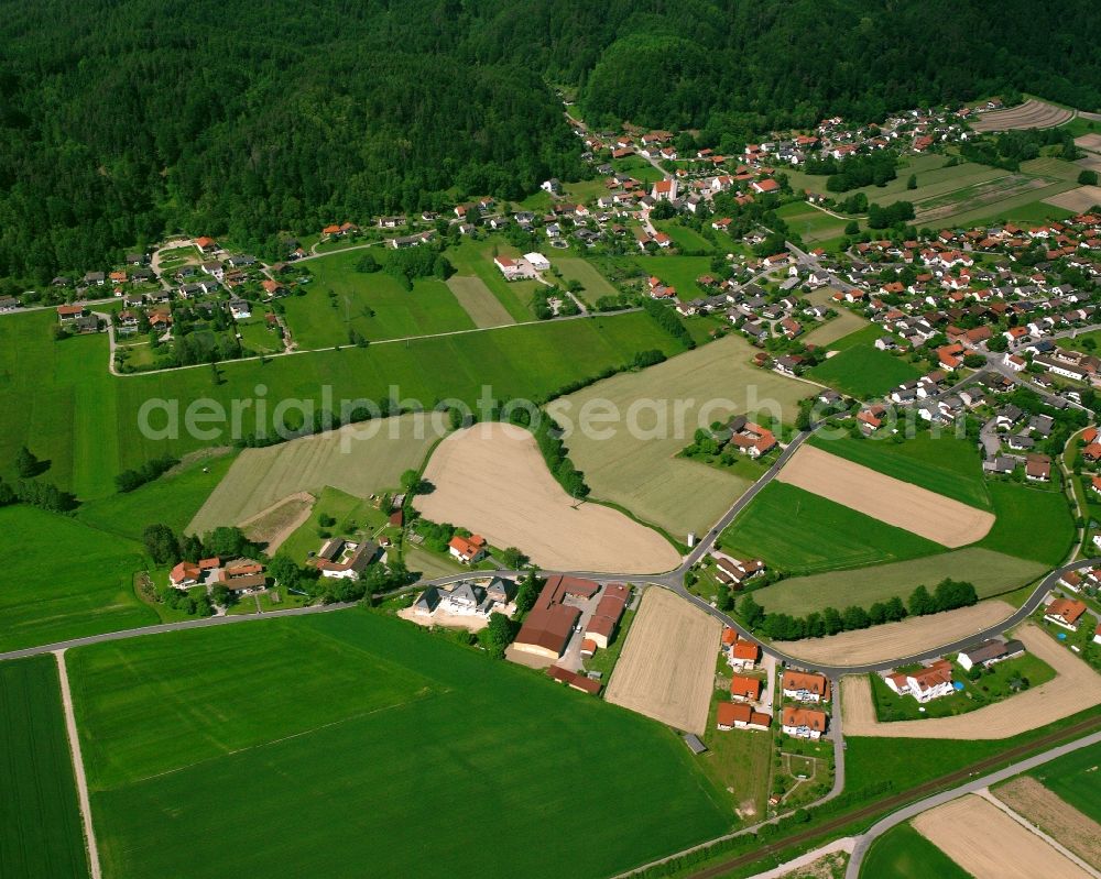 Julbach from the bird's eye view: Agricultural land and field boundaries surround the settlement area of the village in Julbach in the state Bavaria, Germany