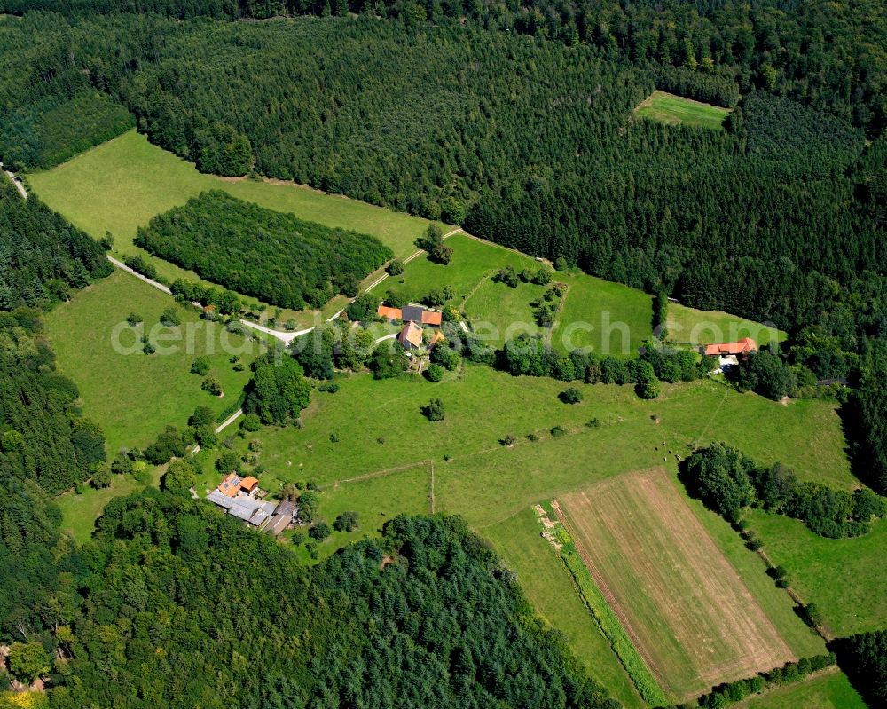 Kailbach from the bird's eye view: Agricultural land and field boundaries surround the settlement area of the village in Kailbach in the state Hesse, Germany