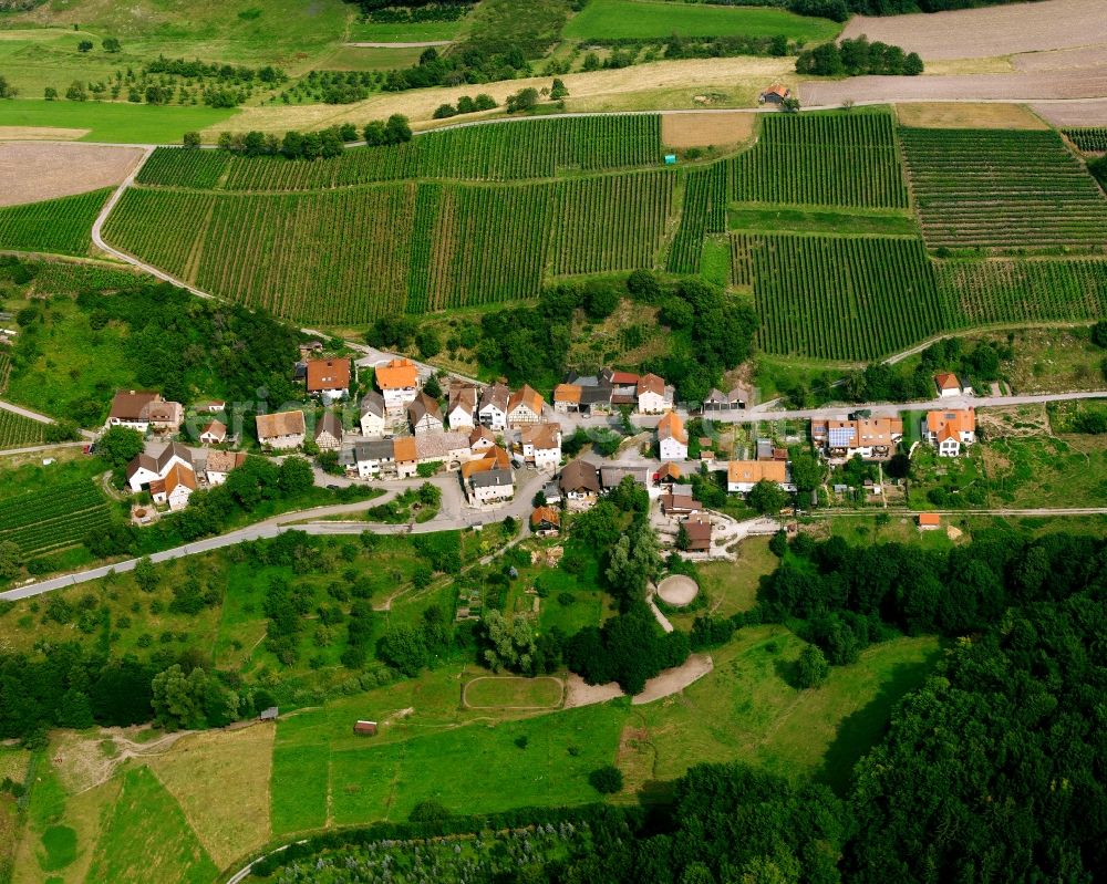 Aerial image Kaisersbach - Agricultural land and field boundaries surround the settlement area of the village in Kaisersbach in the state Baden-Wuerttemberg, Germany