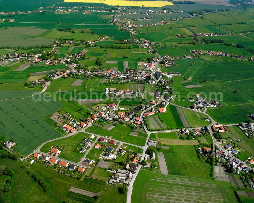 Aerial image Kakau - Agricultural land and field boundaries surround the settlement area of the village in Kakau in the state Saxony-Anhalt, Germany