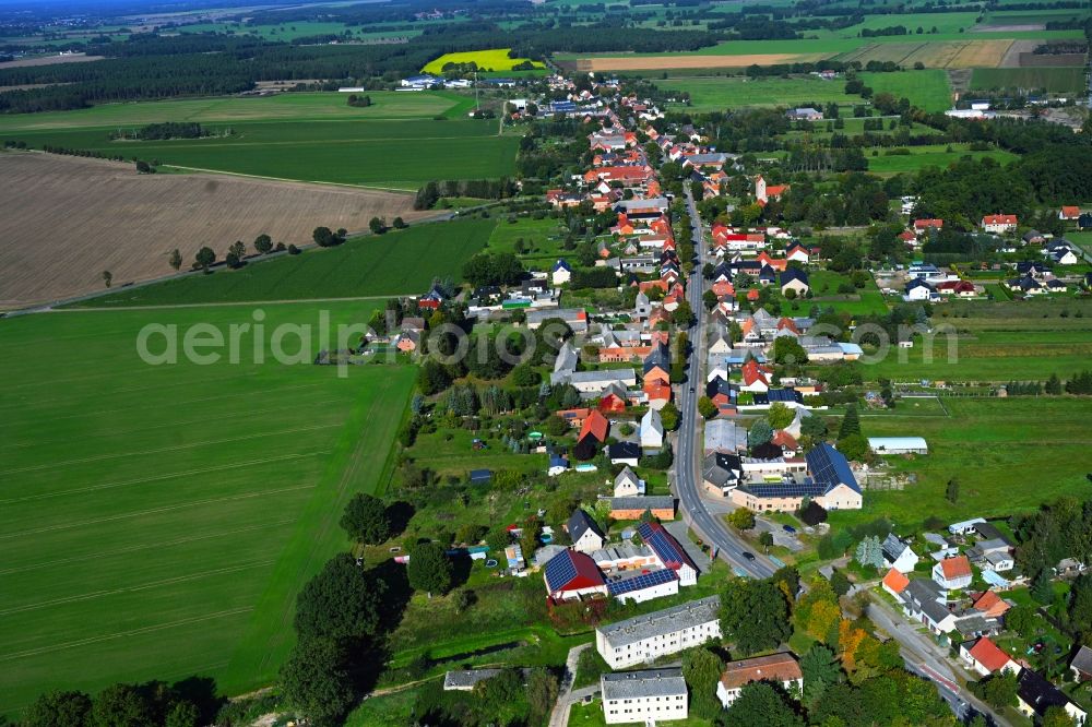 Kakerbeck from the bird's eye view: Agricultural land and field boundaries surround the settlement area of the village in Kakerbeck in the state Saxony-Anhalt, Germany