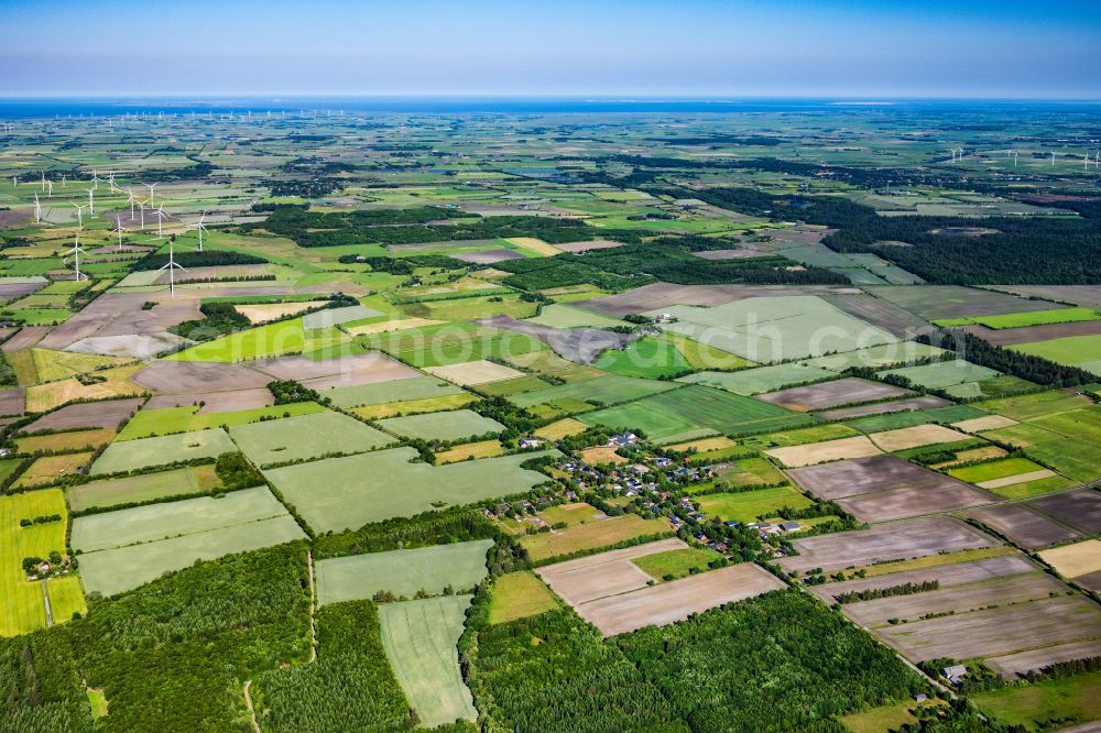 Aerial photograph Karlum - Agricultural land and field boundaries surround the settlement area of the village in Karlum in the state Schleswig-Holstein, Germany