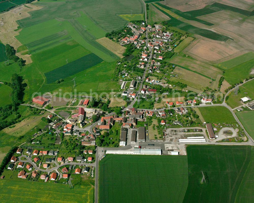 Köckritz from the bird's eye view: Agricultural land and field boundaries surround the settlement area of the village in Köckritz in the state Thuringia, Germany