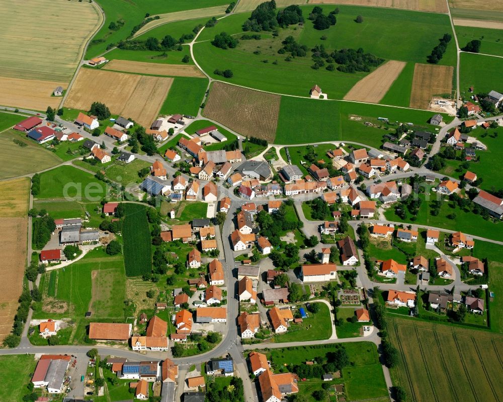 Aerial image Kettenacker - Agricultural land and field boundaries surround the settlement area of the village in Kettenacker in the state Baden-Wuerttemberg, Germany