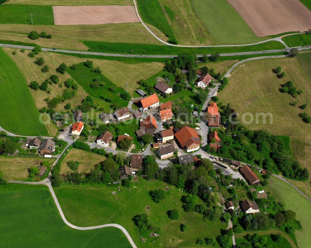 Aerial image Kieselhof - Agricultural land and field boundaries surround the settlement area of the village in Kieselhof in the state Baden-Wuerttemberg, Germany