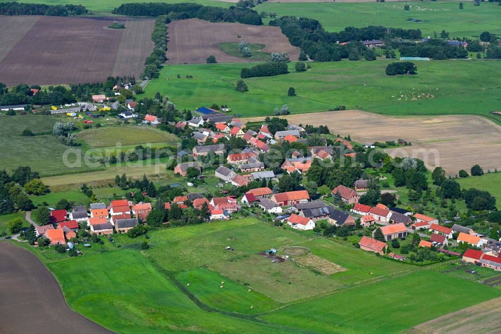 Kieve from the bird's eye view: Agricultural land and field boundaries surround the settlement area of the village in Kieve in the state Mecklenburg - Western Pomerania, Germany