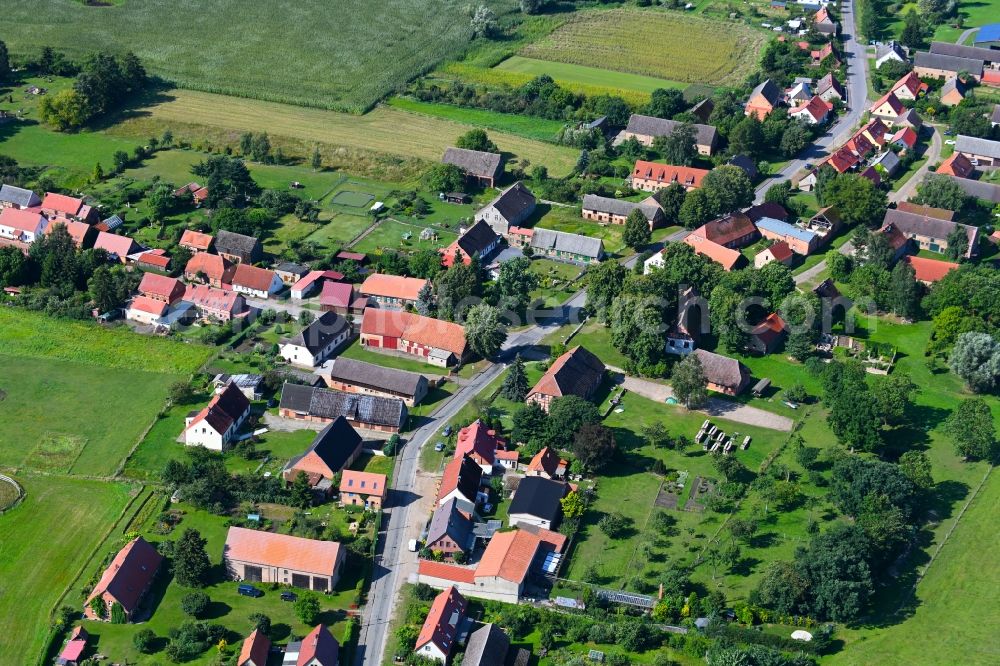 Kieve from the bird's eye view: Agricultural land and field boundaries surround the settlement area of the village in Kieve in the state Mecklenburg - Western Pomerania, Germany