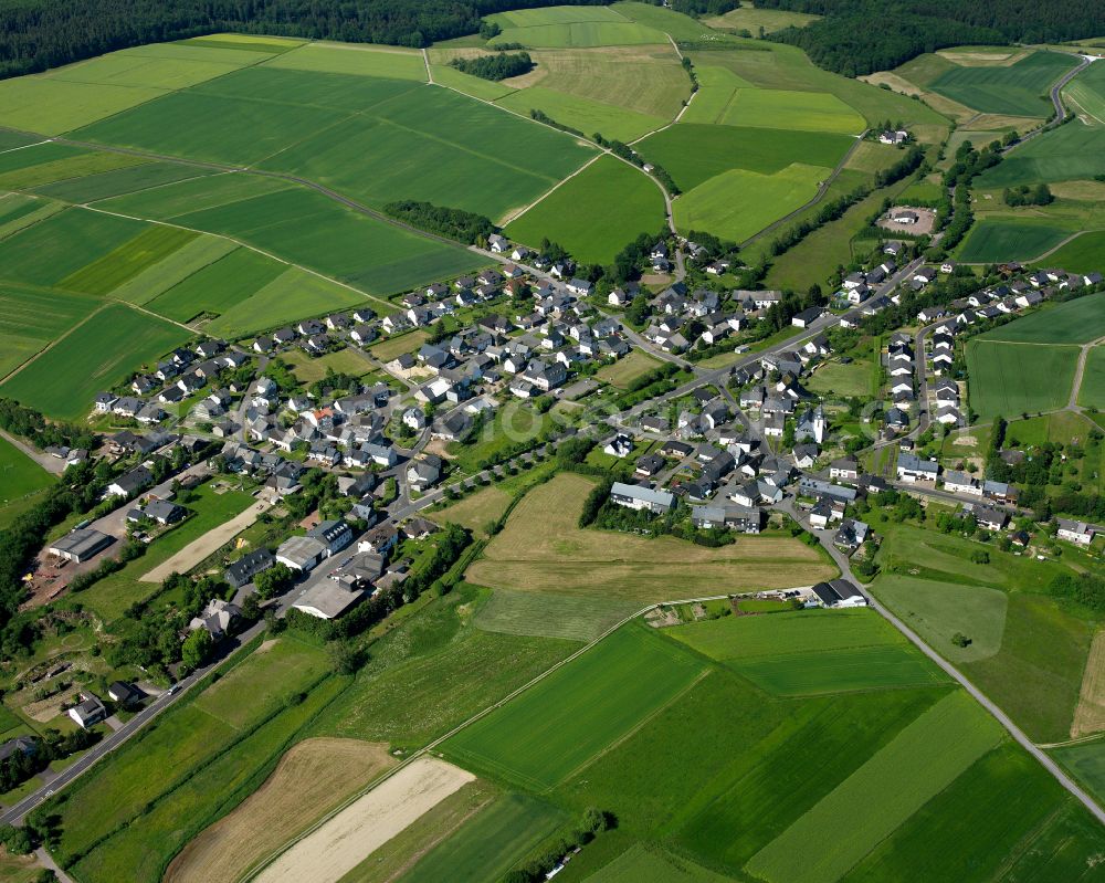 Aerial image Kisselbach - Agricultural land and field boundaries surround the settlement area of the village in Kisselbach in the state Rhineland-Palatinate, Germany