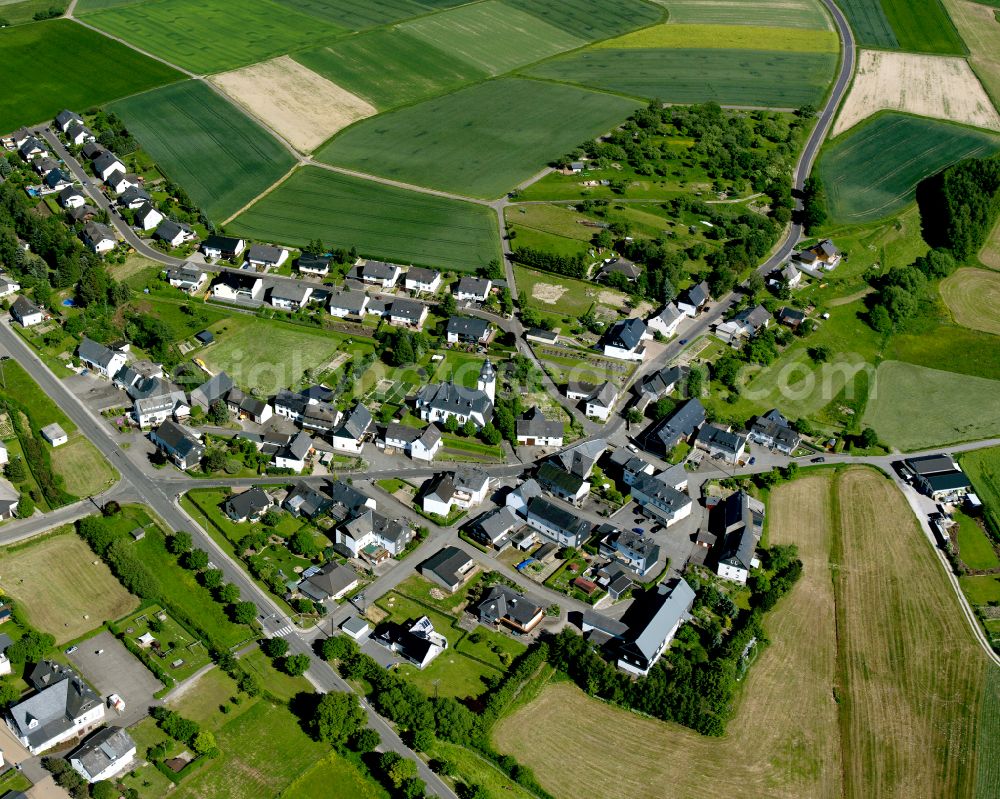 Kisselbach from the bird's eye view: Agricultural land and field boundaries surround the settlement area of the village in Kisselbach in the state Rhineland-Palatinate, Germany