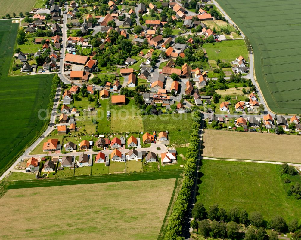 Aerial photograph Klein Mahner - Agricultural land and field boundaries surround the settlement area of the village in Klein Mahner in the state Lower Saxony, Germany