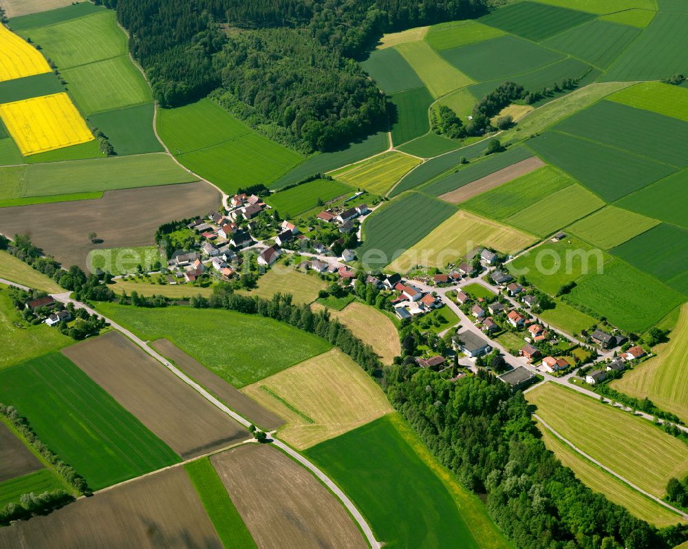 Aerial image Kleinschafhausen - Agricultural land and field boundaries surround the settlement area of the village in Kleinschafhausen in the state Baden-Wuerttemberg, Germany