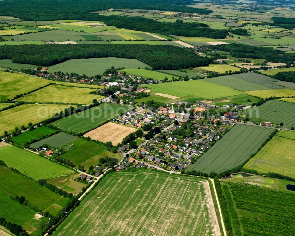 Aerial photograph Kleinschretstaken - Agricultural land and field boundaries surround the settlement area of the village in Kleinschretstaken in the state Schleswig-Holstein, Germany