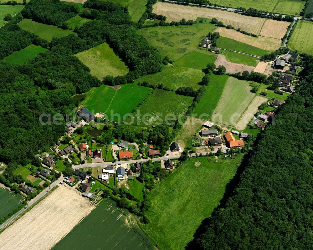 Aerial image Kleinschretstaken - Agricultural land and field boundaries surround the settlement area of the village in Kleinschretstaken in the state Schleswig-Holstein, Germany