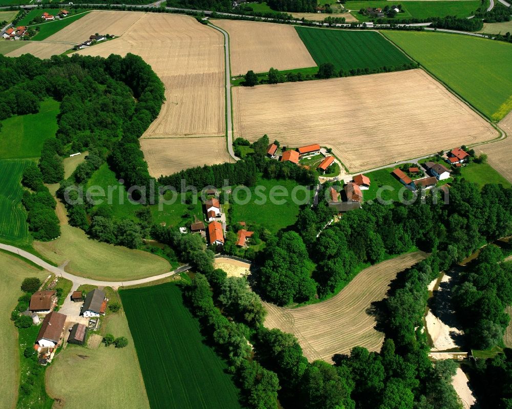 Aerial image Kollberg - Agricultural land and field boundaries surround the settlement area of the village in Kollberg in the state Bavaria, Germany