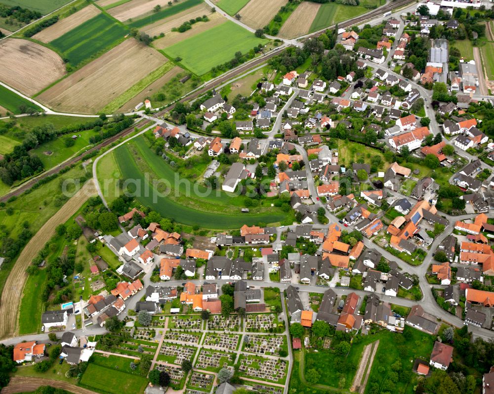 Aerial image Kork - Agricultural land and field boundaries surround the settlement area of the village in Kork in the state Baden-Wuerttemberg, Germany