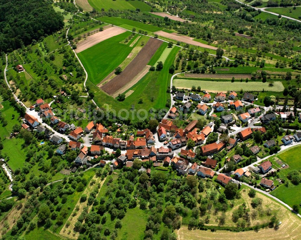 Kottweil from the bird's eye view: Agricultural land and field boundaries surround the settlement area of the village in Kottweil in the state Baden-Wuerttemberg, Germany