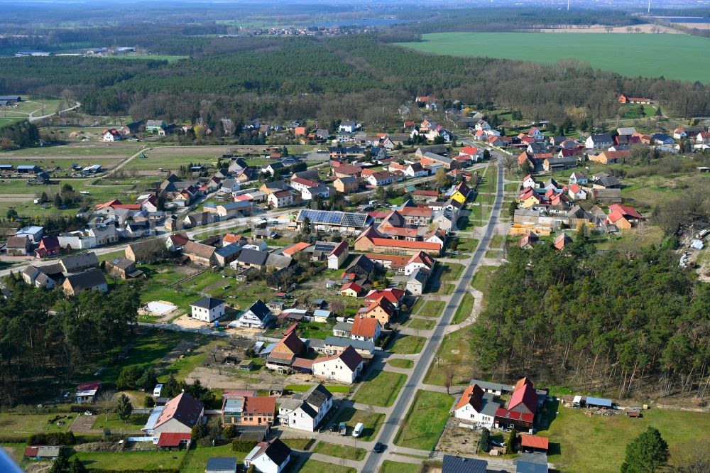 Aerial photograph Krahne - Agricultural land and field boundaries surround the settlement area of the village in Krahne in the state Brandenburg, Germany