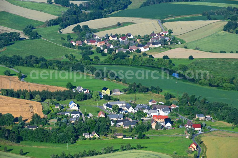 Aerial image Kralapp - Agricultural land and field boundaries surround the settlement area of the village in Kralapp in the state Saxony, Germany