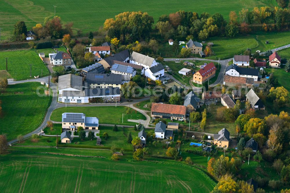 Aerial image Kralapp - Agricultural land and field boundaries surround the settlement area of the village in Kralapp in the state Saxony, Germany