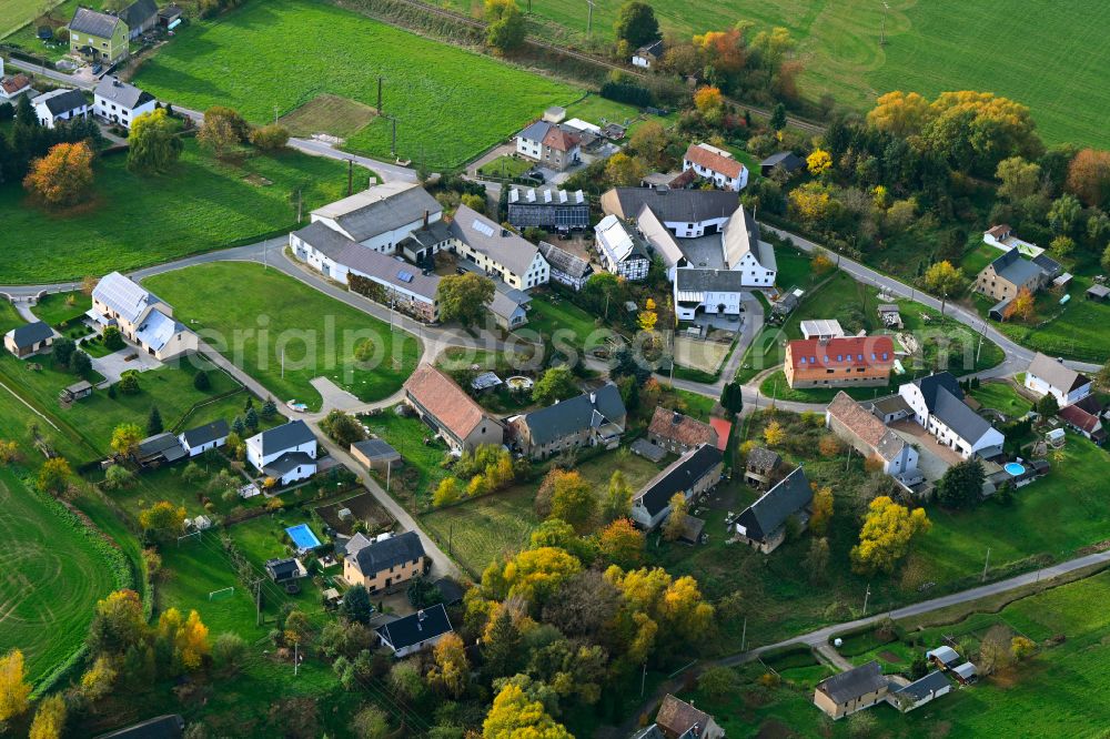 Kralapp from the bird's eye view: Agricultural land and field boundaries surround the settlement area of the village in Kralapp in the state Saxony, Germany