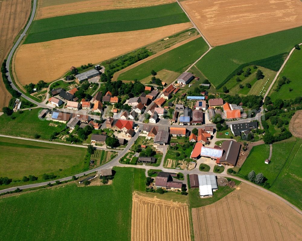 Aerial photograph Kreßbach - Agricultural land and field boundaries surround the settlement area of the village in Kreßbach in the state Baden-Wuerttemberg, Germany