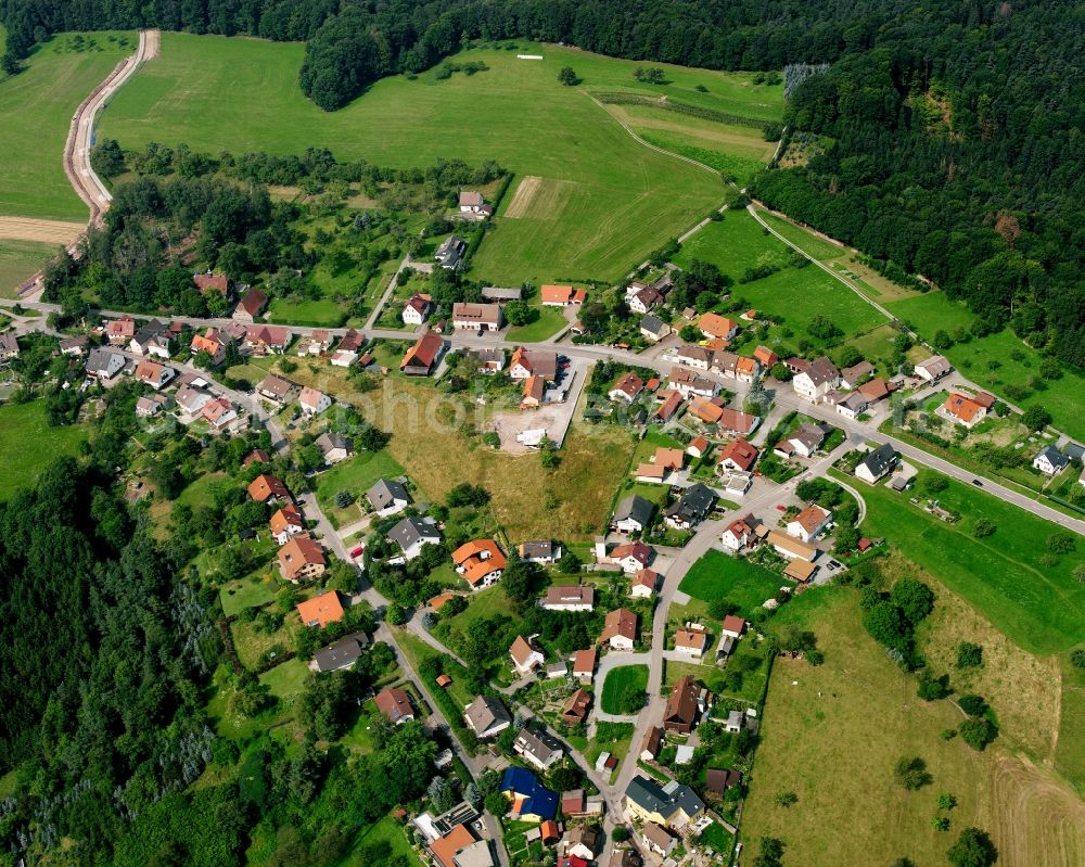 Aerial image Kreuzle - Agricultural land and field boundaries surround the settlement area of the village in Kreuzle in the state Baden-Wuerttemberg, Germany