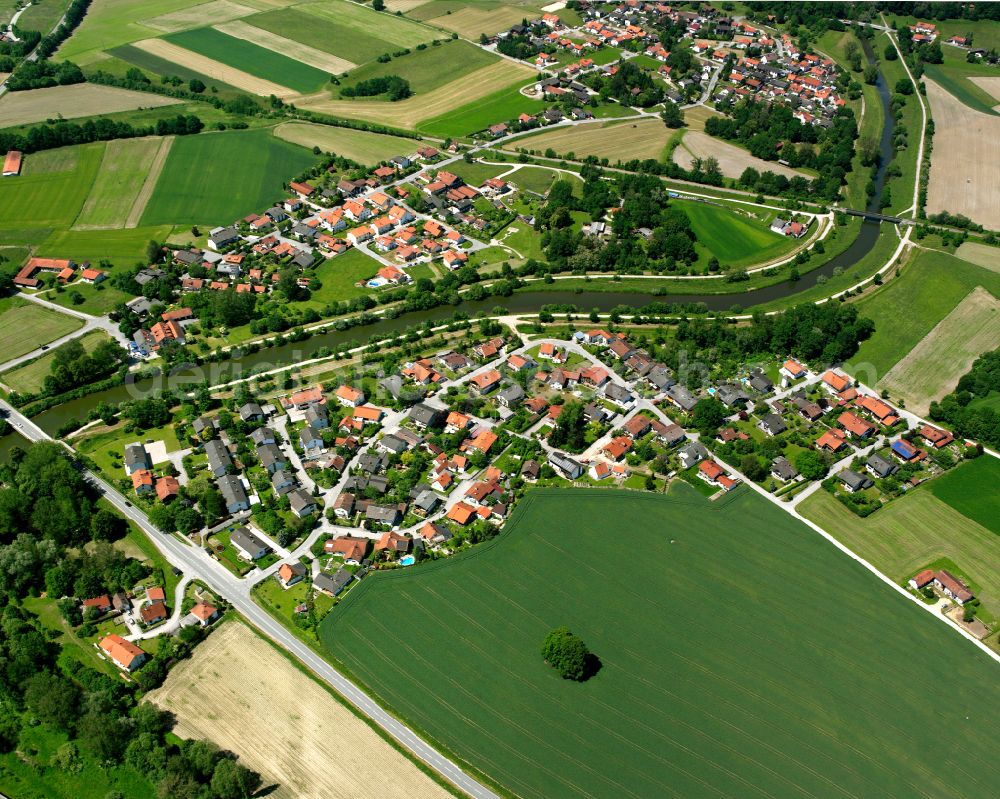 Aerial photograph Kronberg - Agricultural land and field boundaries surround the settlement area of the village in Kronberg in the state Bavaria, Germany