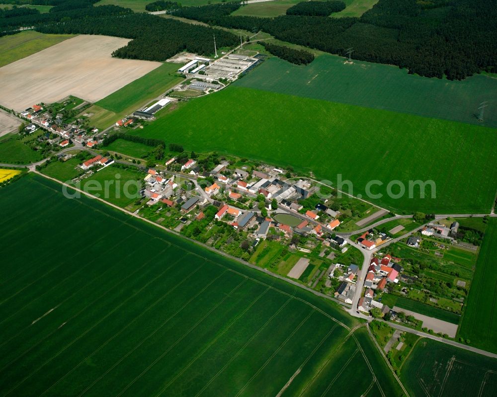 Aerial photograph Köselitz - Agricultural land and field boundaries surround the settlement area of the village in Köselitz in the state Saxony-Anhalt, Germany