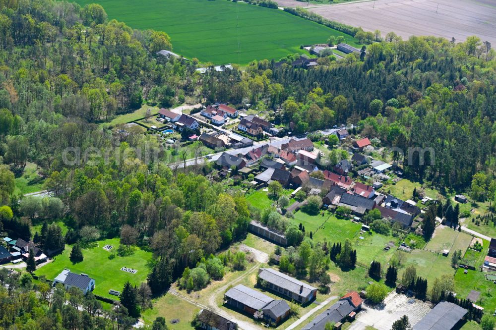 Aerial image Kuhfelde - Agricultural land and field boundaries surround the settlement area of the village in Kuhfelde in the state Saxony-Anhalt, Germany