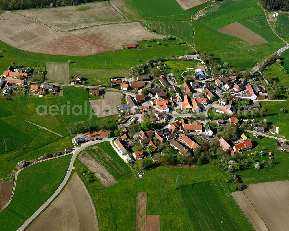 Aerial image Kurzendorf - Agricultural land and field boundaries surround the settlement area of the village in Kurzendorf in the state Bavaria, Germany