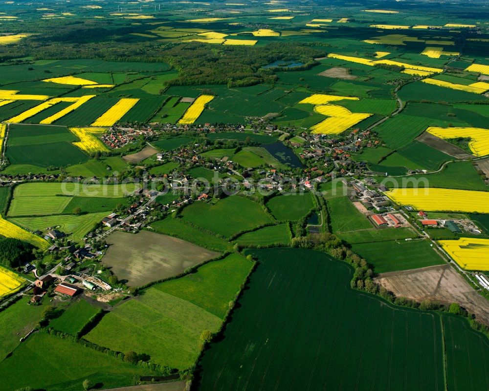 Aerial image Labenz - Agricultural land and field boundaries surround the settlement area of the village in Labenz in the state Schleswig-Holstein, Germany