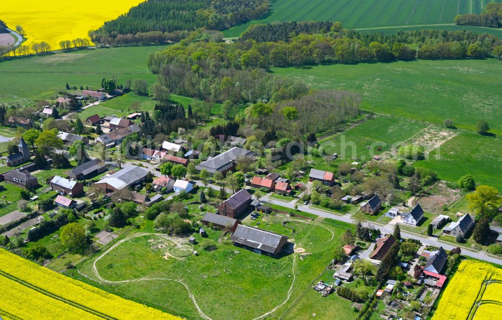 Aerial image Ladekath - Agricultural land and field boundaries surround the settlement area of the village in Ladekath in the state Saxony-Anhalt, Germany