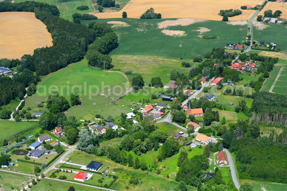 Aerial image Lalendorf - Agricultural land and field boundaries surround the settlement area of the village in Lalendorf in the state Mecklenburg - Western Pomerania, Germany