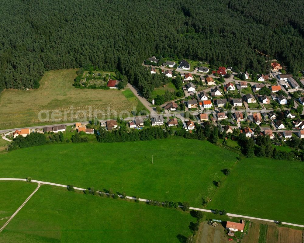 Langfurth from the bird's eye view: Agricultural land and field boundaries surround the settlement area of the village in Langfurth in the state Bavaria, Germany