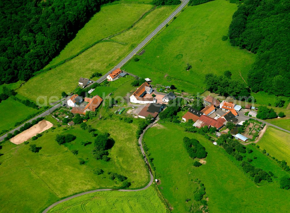 Aerial photograph Langheckerhof - Agricultural land and field boundaries surround the settlement area of the village in Langheckerhof in the state Rhineland-Palatinate, Germany