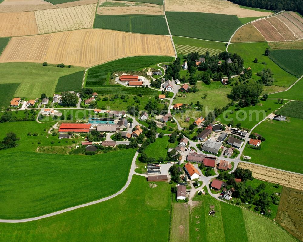 Aerial photograph Laubbach - Agricultural land and field boundaries surround the settlement area of the village in Laubbach in the state Baden-Wuerttemberg, Germany