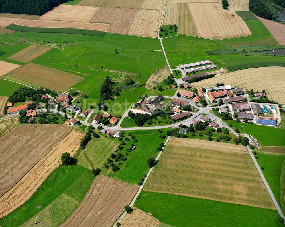 Aerial image Lausheim - Agricultural land and field boundaries surround the settlement area of the village in Lausheim in the state Baden-Wuerttemberg, Germany