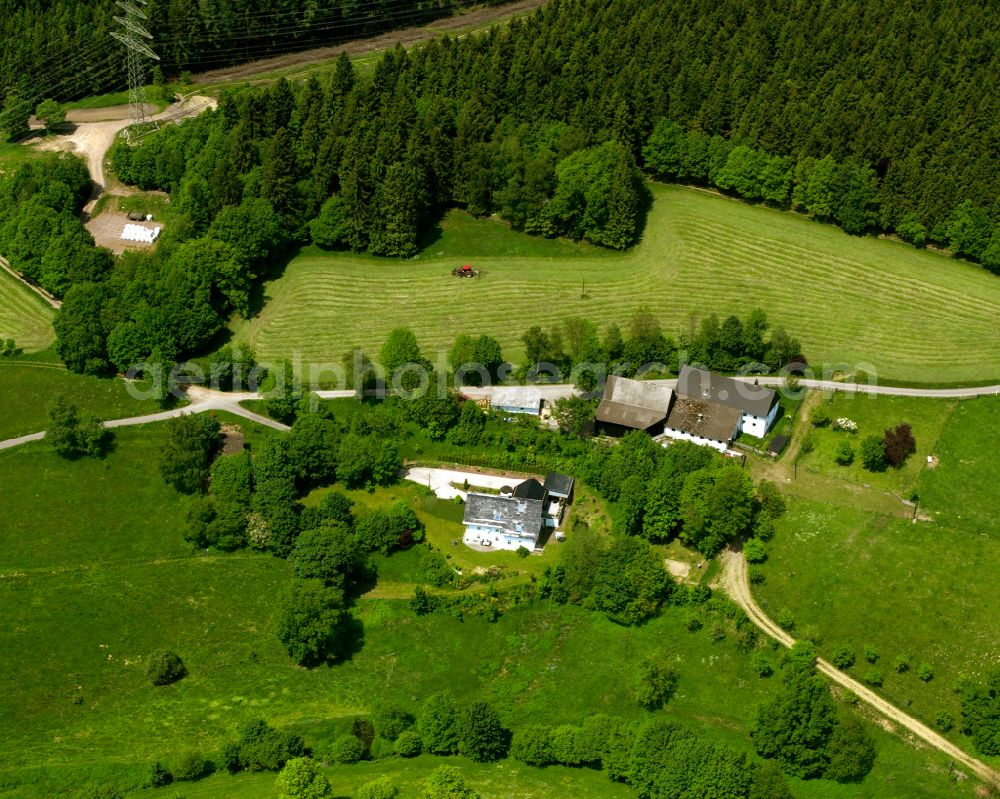 Lengelscheid from the bird's eye view: Agricultural land and field boundaries surround the settlement area of the village in Lengelscheid in the state North Rhine-Westphalia, Germany