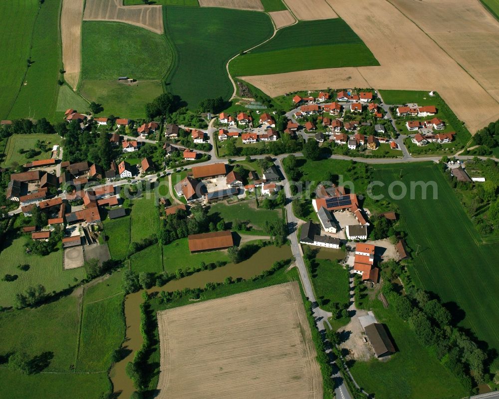 Aerial image Lengham - Agricultural land and field boundaries surround the settlement area of the village in Lengham in the state Bavaria, Germany