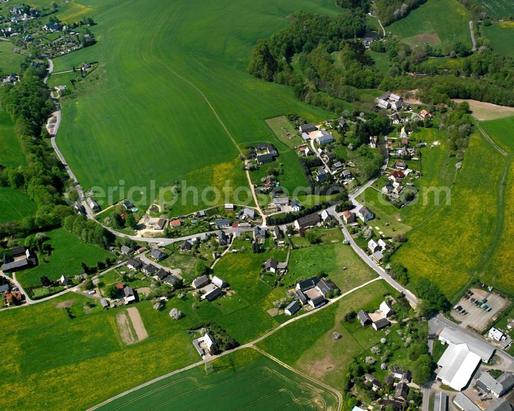 Aerial image Lichtenau - Agricultural land and field boundaries surround the settlement area of the village in Lichtenau in the state Saxony, Germany