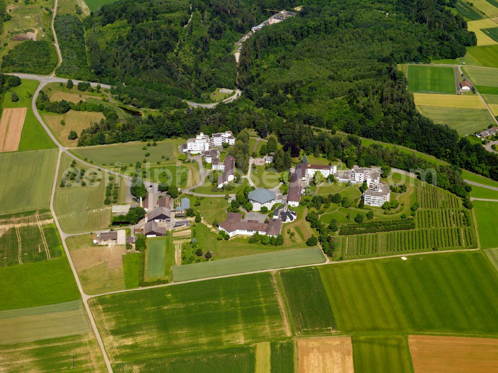 Aerial image Liebfrauenhöhe - Agricultural land and field boundaries surround the settlement area of the village in Liebfrauenhöhe in the state Baden-Wuerttemberg, Germany