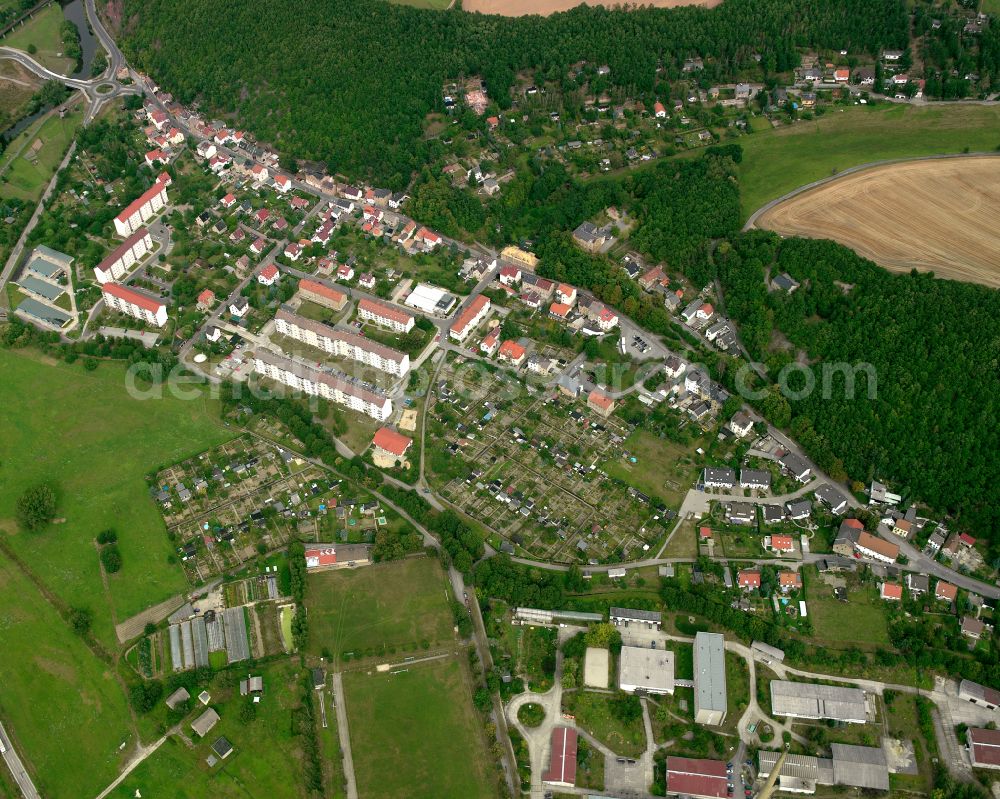 Aerial photograph Liebschwitz - Agricultural land and field boundaries surround the settlement area of the village in Liebschwitz in the state Thuringia, Germany