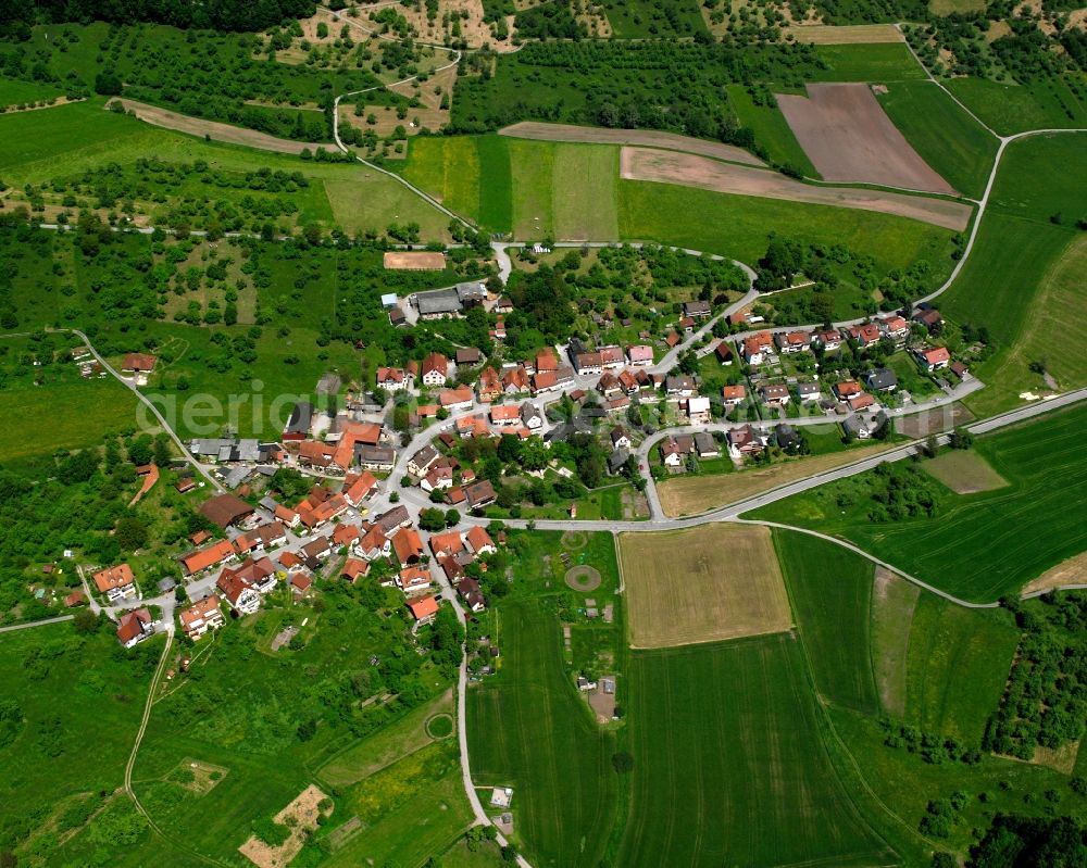 Lindental from the bird's eye view: Agricultural land and field boundaries surround the settlement area of the village in Lindental in the state Baden-Wuerttemberg, Germany