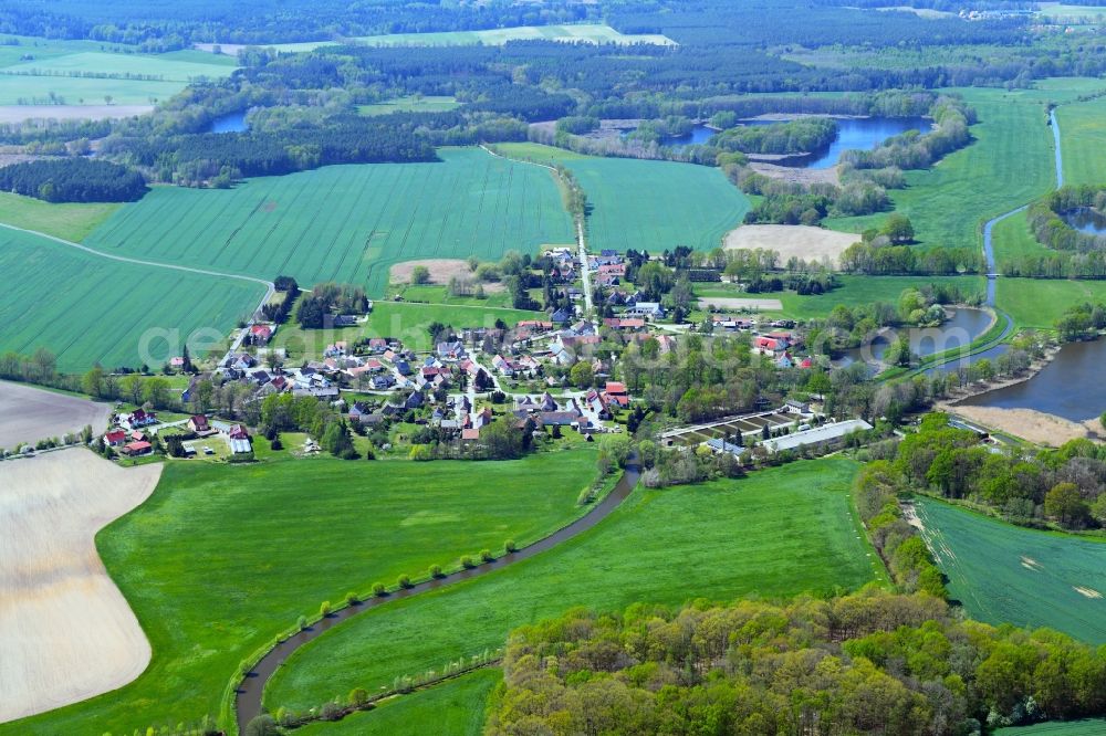 Lippitsch from the bird's eye view: Agricultural land and field boundaries surround the settlement area of the village in Lippitsch in the state Saxony, Germany